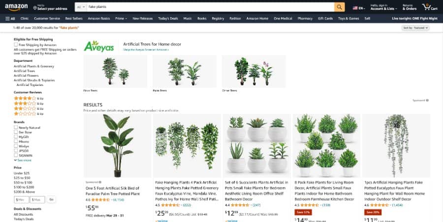 Amazon.com fake plants