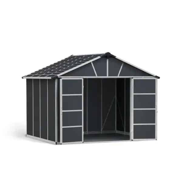 PALRAM Yukon 11 ft. x 9 ft. Dark Gray Large Garden Outdoor Storage Shed with Floor