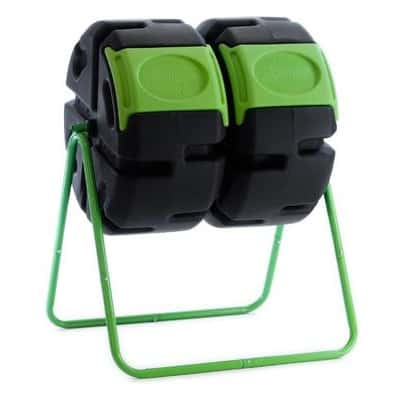 FCMP Outdoor HOTFROG 37 Gallon Plastic Dual Body Rotating Tumbling Composter Bin