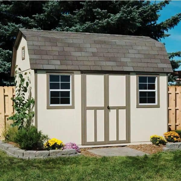 Handy Home Products 12 ft. x 8 ft. Installed Briarwood Deluxe Wood Storage with Upgrades and Driftwood Shingles Shed