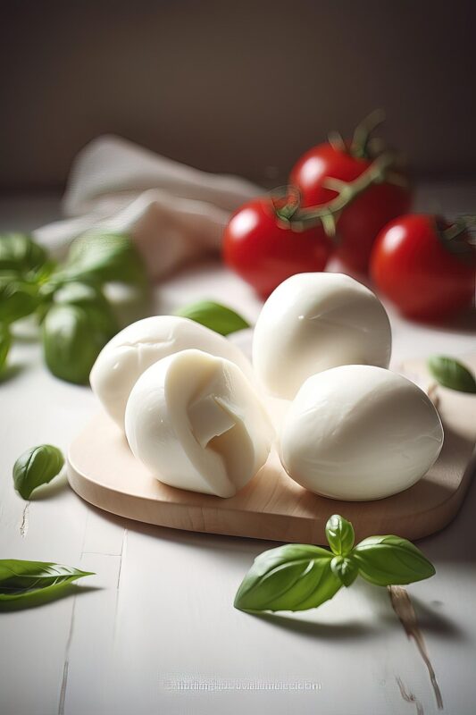 cheese, tomato, mozzarella, italian, dairy products, ingredient, snack, healthy, ai generated, italy, food