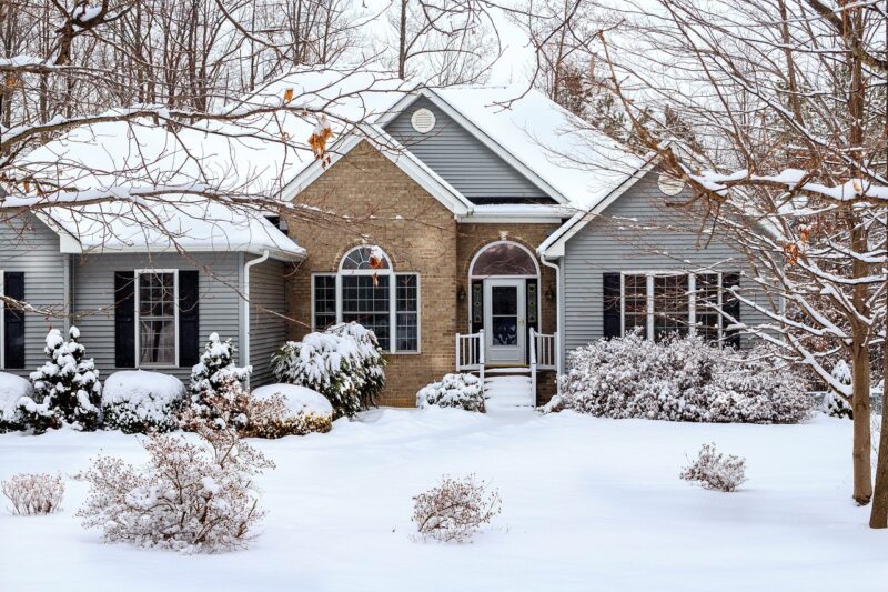 winter, snow scene, house