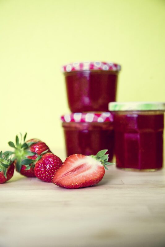 strawberries, jam, glass, spread, vitamins, breakfast, red, sweet, fruits, berries, fruit jam, jam, jam, jam, jam, jam