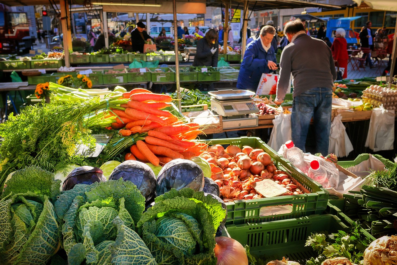 vegetables, market, market stall